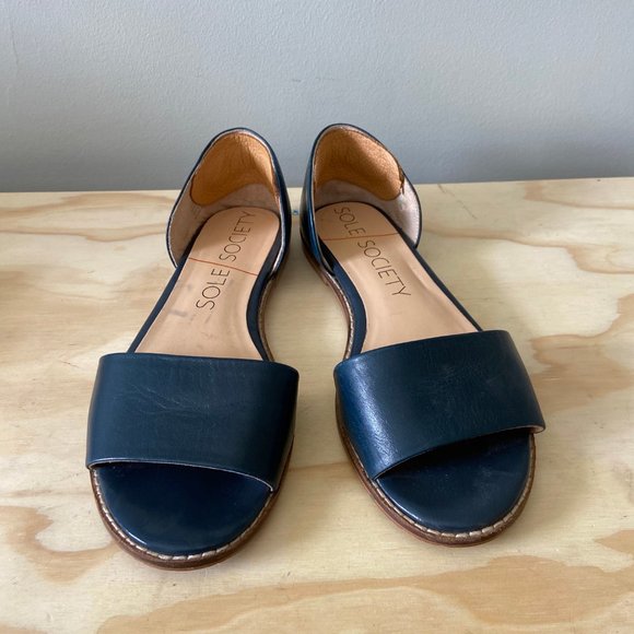 Sole Society Dark Blue Green Open Toe Flats Size 8 - Picture 5 of 6